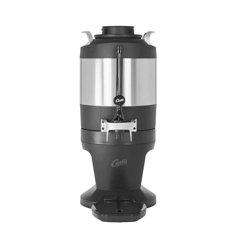 Black and silver coffee urn on a white background