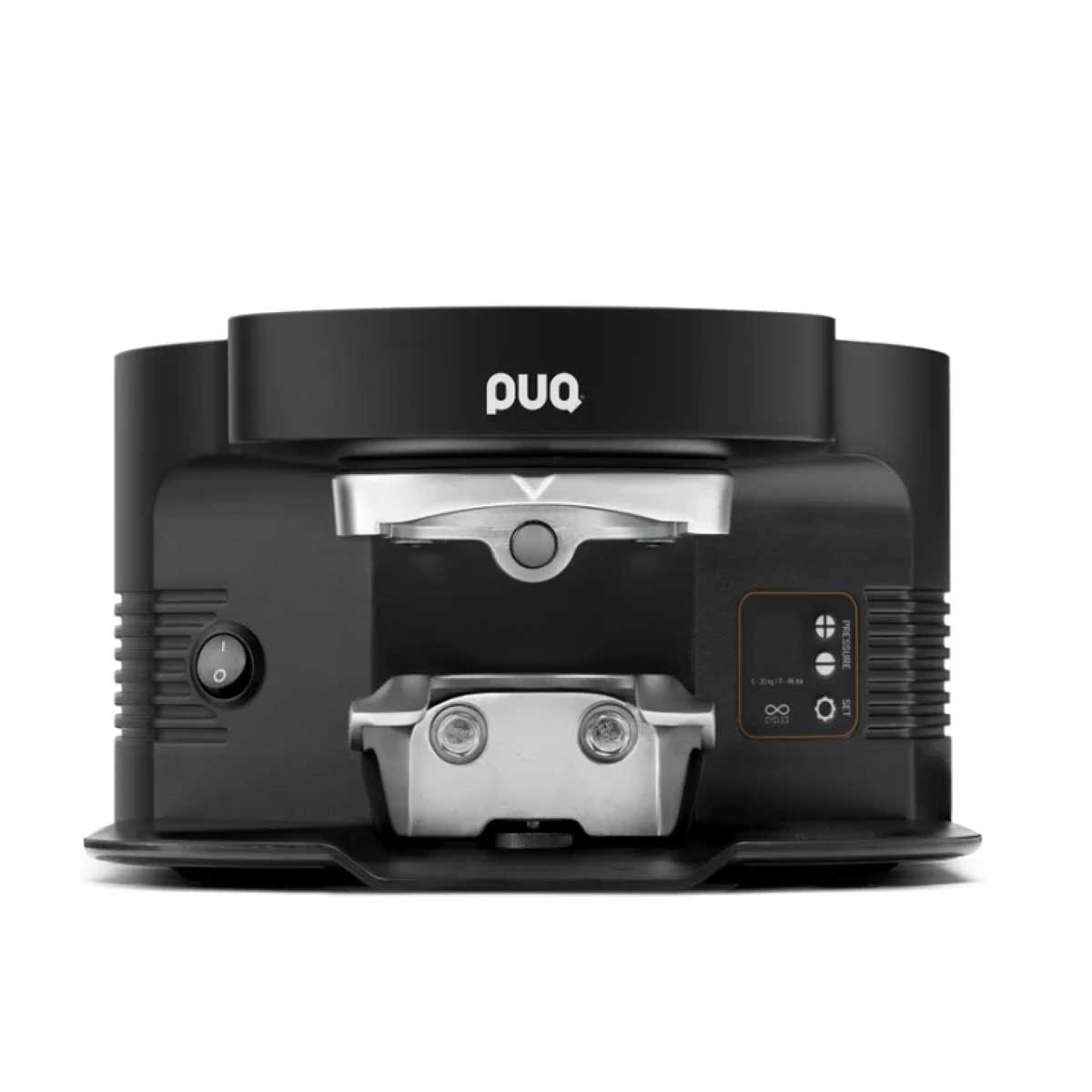 Black and silver device with 'puq' branding on a white background