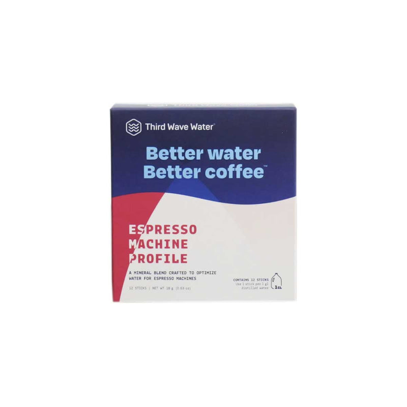 Box of Third Wave Water for espresso machine profile on a white background