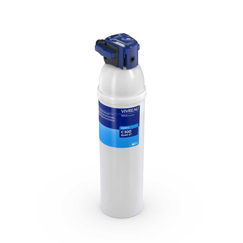 A single Vivbeau C300 RO reverse osmosis water filter cartridge, featuring a white cylindrical body with a blue and white label, and a blue top cap, shown on a clean white background.